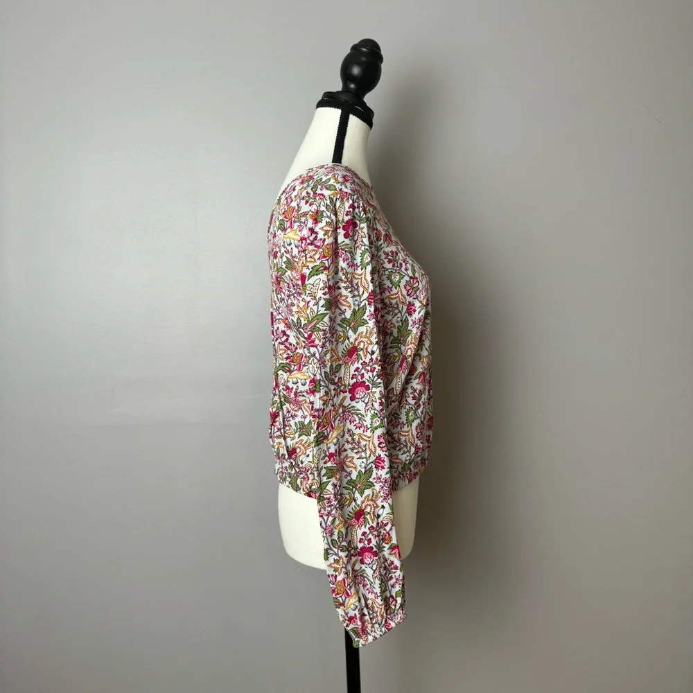Loft Jungle Wrapped Back floral long sleeve cropped top size xs - Picture 11 of 12